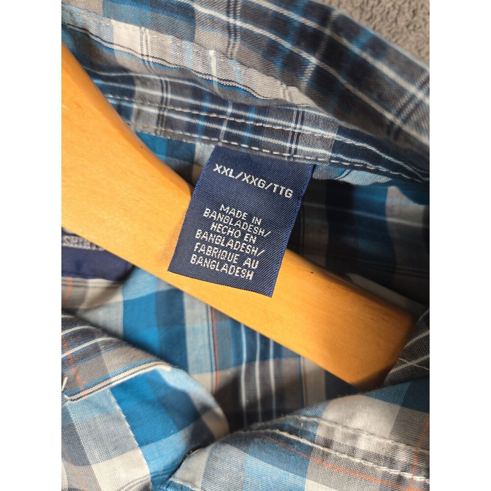 Wrangler Mens Short Sleeve Western Pearl Snap Shirt 2XL XXL Blue Rodeo Plaid - Picture 10 of 16